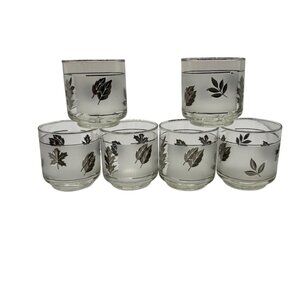 Vintage Libbey MCM Frosted Juice Glasses Set Of 6 Frosted Silver Leaf 3 1/4 tall